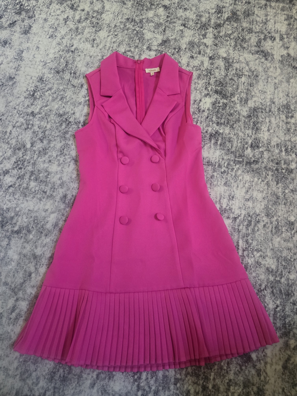 Sleeveless Double-Breasted Pleated Hem Dress - Pink